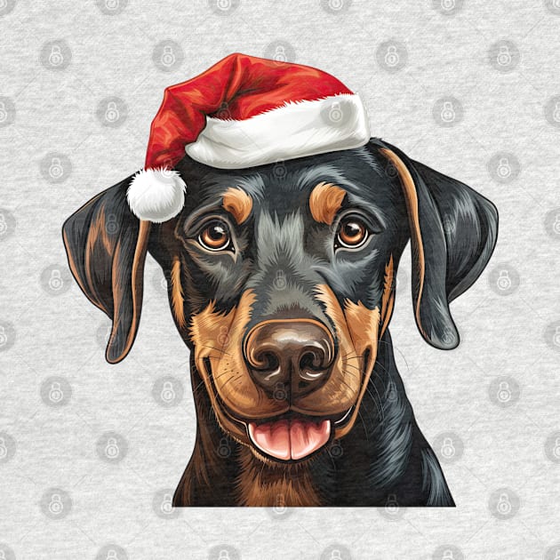 Christmas Peeking Doberman Pinscher Dog by Chromatic Fusion Studio